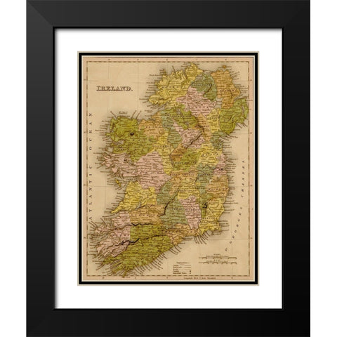 Ireland 1844 Black Modern Wood Framed Art Print with Double Matting by Vintage Maps