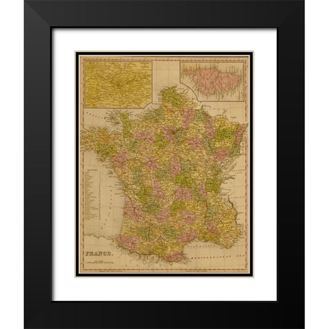 France 1844 Black Modern Wood Framed Art Print with Double Matting by Vintage Maps