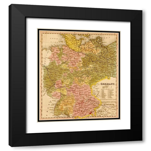 Germany 1844 Black Modern Wood Framed Art Print with Double Matting by Vintage Maps