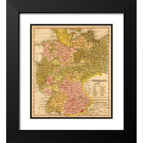 Germany 1844 Black Modern Wood Framed Art Print with Double Matting by Vintage Maps