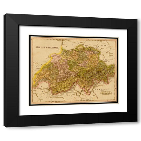 Switzerland 1844 Black Modern Wood Framed Art Print with Double Matting by Vintage Maps