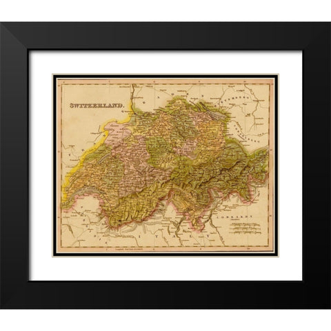 Switzerland 1844 Black Modern Wood Framed Art Print with Double Matting by Vintage Maps