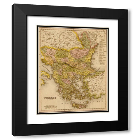 Turkey Greece 1844 Black Modern Wood Framed Art Print with Double Matting by Vintage Maps