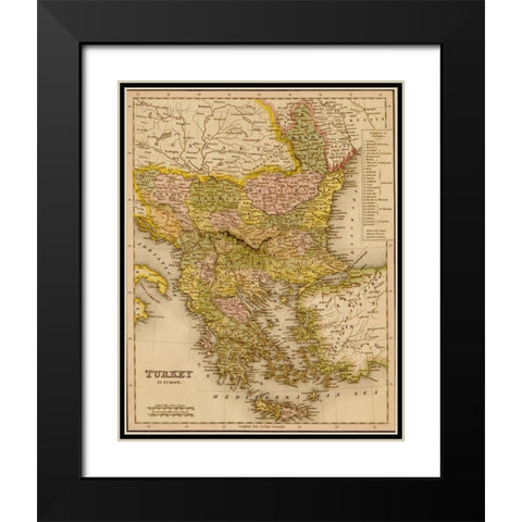 Turkey Greece 1844 Black Modern Wood Framed Art Print with Double Matting by Vintage Maps