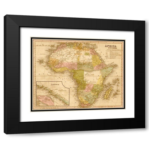 Africa 1844 Black Modern Wood Framed Art Print with Double Matting by Vintage Maps