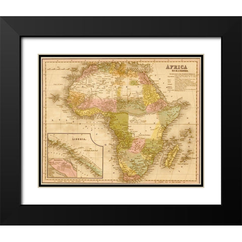 Africa 1844 Black Modern Wood Framed Art Print with Double Matting by Vintage Maps