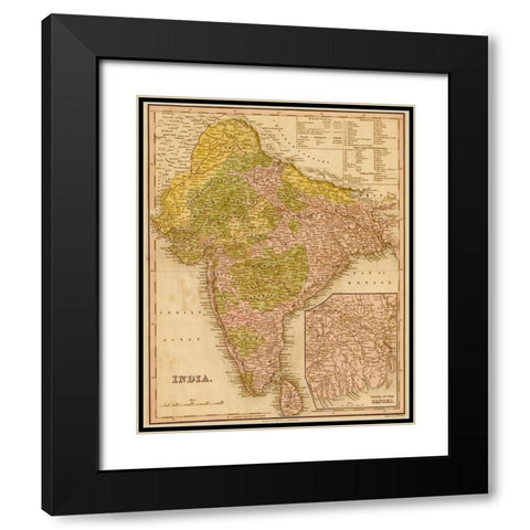 India 1844 Black Modern Wood Framed Art Print with Double Matting by Vintage Maps