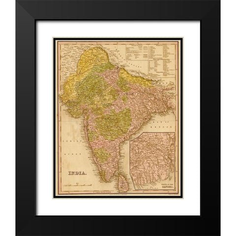 India 1844 Black Modern Wood Framed Art Print with Double Matting by Vintage Maps