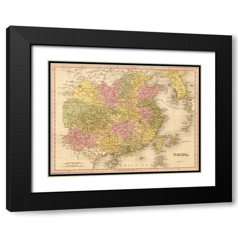 China 1844 Black Modern Wood Framed Art Print with Double Matting by Vintage Maps