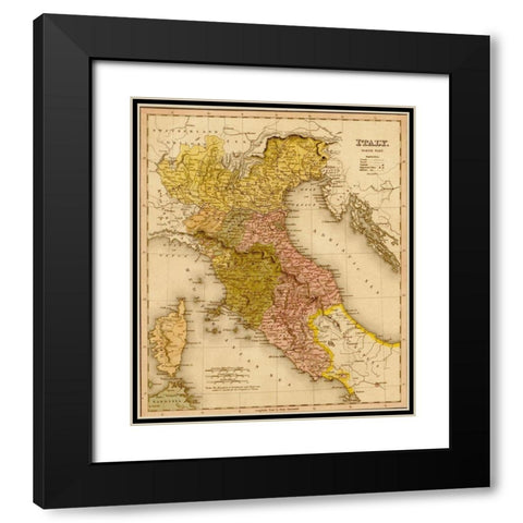 Italy 1844 Black Modern Wood Framed Art Print with Double Matting by Vintage Maps