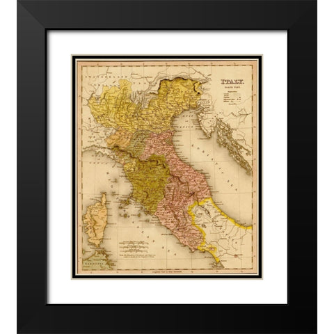 Italy 1844 Black Modern Wood Framed Art Print with Double Matting by Vintage Maps