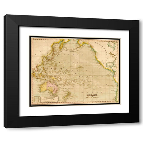 Oceania 1844 Black Modern Wood Framed Art Print with Double Matting by Vintage Maps