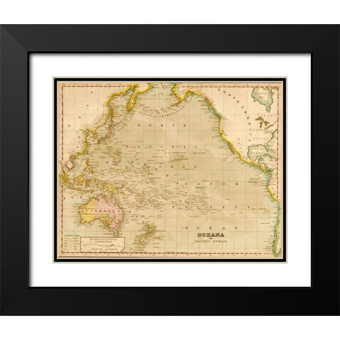 Oceania 1844 Black Modern Wood Framed Art Print with Double Matting by Vintage Maps