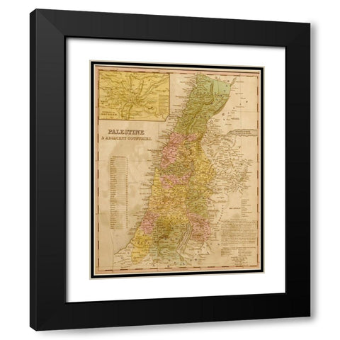 Palestine 1844 Black Modern Wood Framed Art Print with Double Matting by Vintage Maps