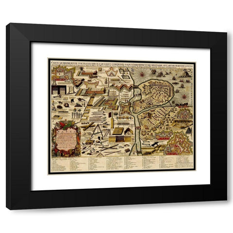 Holland, Chart of Military armaments in Defense of Utrecht 1700 Black Modern Wood Framed Art Print with Double Matting by Vintage Maps