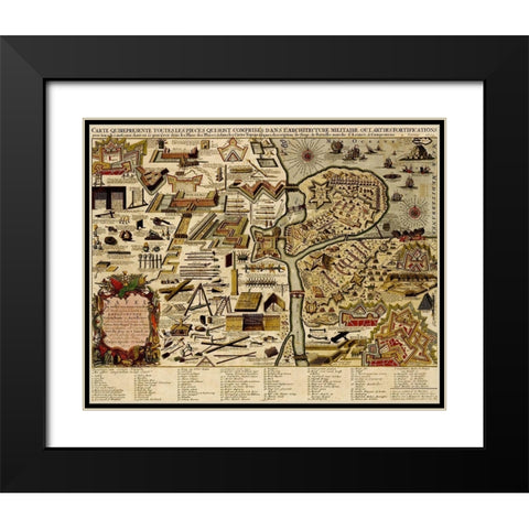Holland, Chart of Military armaments in Defense of Utrecht 1700 Black Modern Wood Framed Art Print with Double Matting by Vintage Maps