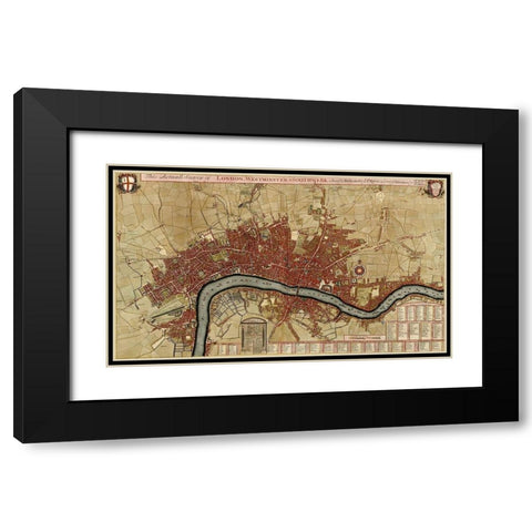 Survey of London Westminster and Southwark 1700 Black Modern Wood Framed Art Print with Double Matting by Vintage Maps