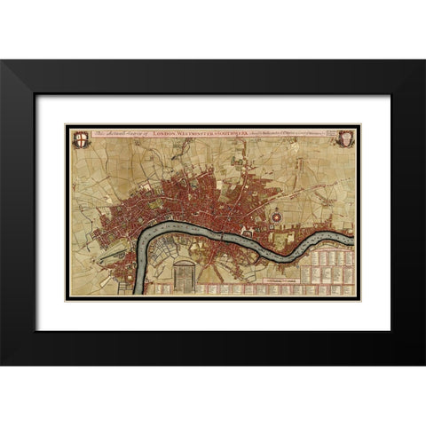 Survey of London Westminster and Southwark 1700 Black Modern Wood Framed Art Print with Double Matting by Vintage Maps