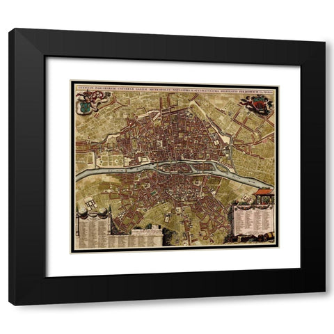 City Plan Paris 1700 Black Modern Wood Framed Art Print with Double Matting by Vintage Maps