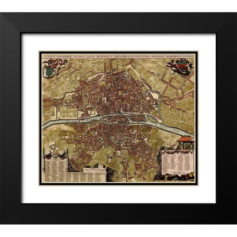 City Plan Paris 1700 Black Modern Wood Framed Art Print with Double Matting by Vintage Maps