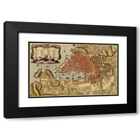 Citadel at the ancient city of Merseille France 1700 Black Modern Wood Framed Art Print with Double Matting by Vintage Maps