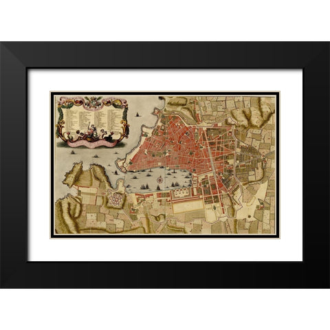 Citadel at the ancient city of Merseille France 1700 Black Modern Wood Framed Art Print with Double Matting by Vintage Maps