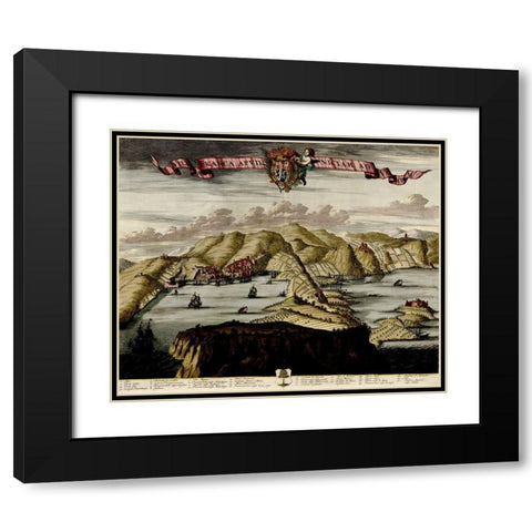 Nice on the Mediterranean 1700 Black Modern Wood Framed Art Print with Double Matting by Vintage Maps