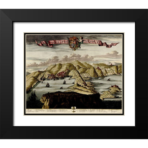 Nice on the Mediterranean 1700 Black Modern Wood Framed Art Print with Double Matting by Vintage Maps