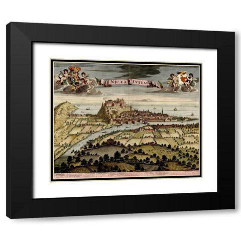 Nicea 1700 Black Modern Wood Framed Art Print with Double Matting by Vintage Maps