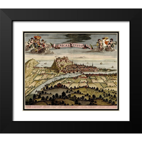 Nicea 1700 Black Modern Wood Framed Art Print with Double Matting by Vintage Maps