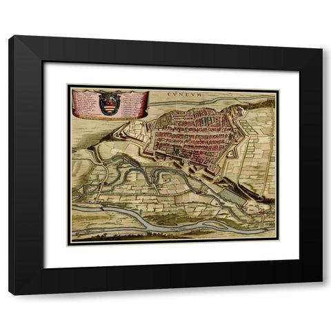 City of Cuneo 1700 Black Modern Wood Framed Art Print with Double Matting by Vintage Maps