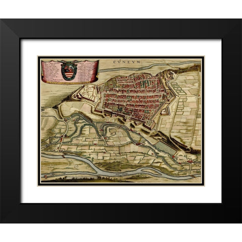 City of Cuneo 1700 Black Modern Wood Framed Art Print with Double Matting by Vintage Maps