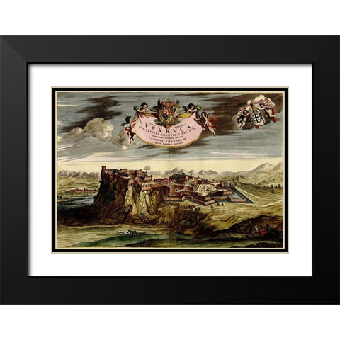 Verucca 1700 Black Modern Wood Framed Art Print with Double Matting by Vintage Maps