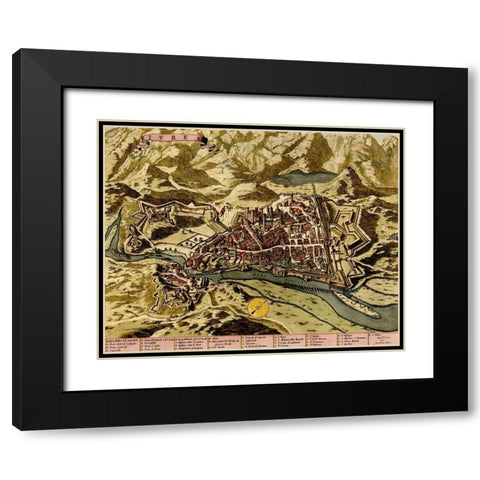 Ivrea Near Turin 1700 Black Modern Wood Framed Art Print with Double Matting by Vintage Maps
