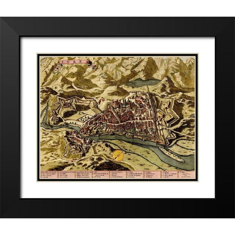 Ivrea Near Turin 1700 Black Modern Wood Framed Art Print with Double Matting by Vintage Maps