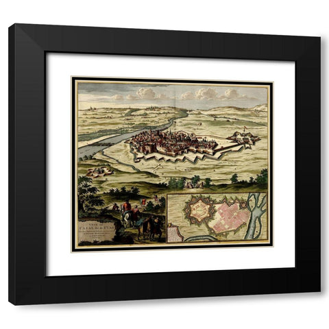 Casal on the Po River 1700 Black Modern Wood Framed Art Print with Double Matting by Vintage Maps