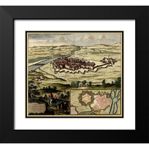 Casal on the Po River 1700 Black Modern Wood Framed Art Print with Double Matting by Vintage Maps