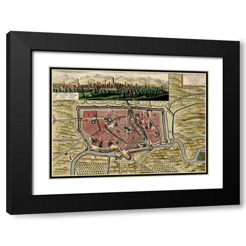 Trevise in the Italian Po Valley 1700 Black Modern Wood Framed Art Print with Double Matting by Vintage Maps