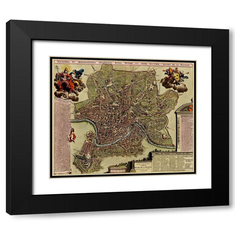 Rome on the Tiber and The Vatican 1700 Black Modern Wood Framed Art Print with Double Matting by Vintage Maps