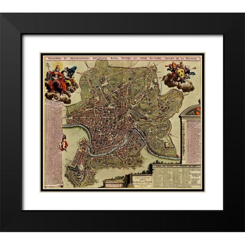 Rome on the Tiber and The Vatican 1700 Black Modern Wood Framed Art Print with Double Matting by Vintage Maps