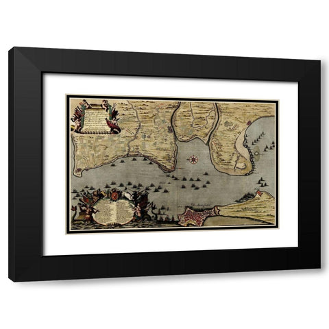 Straits of Cadiz Gibraltar 1700 Black Modern Wood Framed Art Print with Double Matting by Vintage Maps
