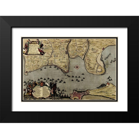 Straits of Cadiz Gibraltar 1700 Black Modern Wood Framed Art Print with Double Matting by Vintage Maps