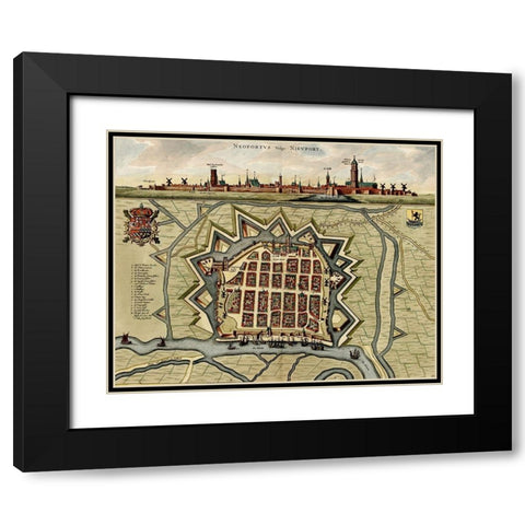 Vauban Defenses on the Narva Estonia 1700 Black Modern Wood Framed Art Print with Double Matting by Vintage Maps