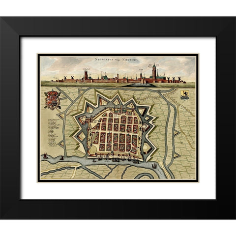 Vauban Defenses on the Narva Estonia 1700 Black Modern Wood Framed Art Print with Double Matting by Vintage Maps