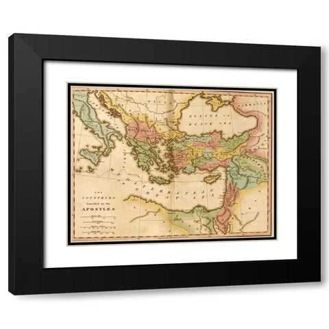 Countries travelled by the Apostles Black Modern Wood Framed Art Print with Double Matting by Vintage Maps
