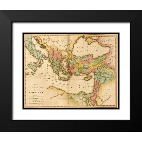 Countries travelled by the Apostles Black Modern Wood Framed Art Print with Double Matting by Vintage Maps