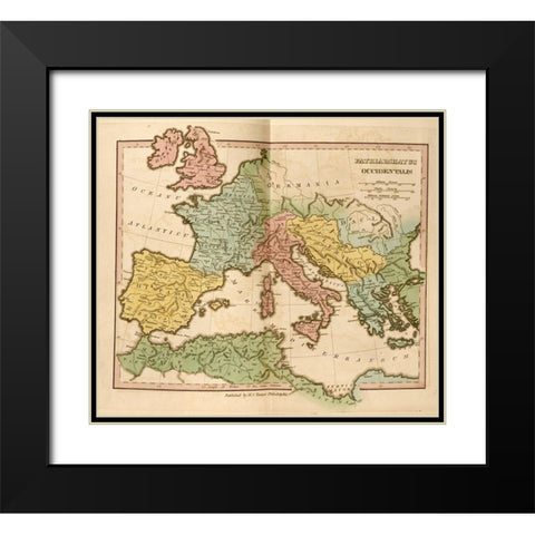 Lands of the Patriarchs in the Western Europe 330 CE Black Modern Wood Framed Art Print with Double Matting by Vintage Maps