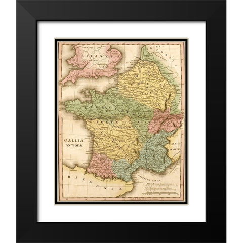 Ancient France Gallia Antiqua Black Modern Wood Framed Art Print with Double Matting by Vintage Maps