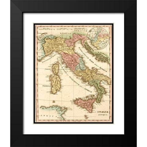 Ancient italy Black Modern Wood Framed Art Print with Double Matting by Vintage Maps