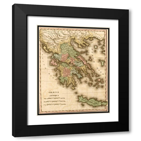 Ancient Greece Black Modern Wood Framed Art Print with Double Matting by Vintage Maps